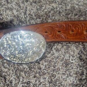 Silver Creek Western Leather Belt with Silver Buckle